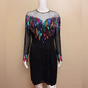 Rare Vintage Nite Line Beaded Silk Heavy Party Dress size 8